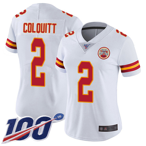 Women Kansas City Chiefs #2 Colquitt Dustin White Vapor Untouchable Limited Player 100th Season Football Nike NFL Jersey->youth nfl jersey->Youth Jersey